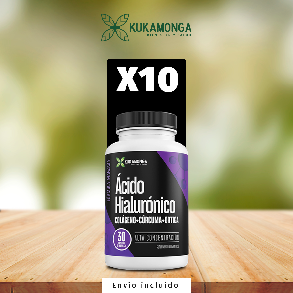 Paquete de 10 Acido Hialuronico Kukamonga 30 Tabletas