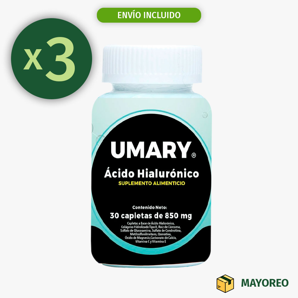 Paquete de 3 Ácido Hialurónico UMARY 30 Tabletas